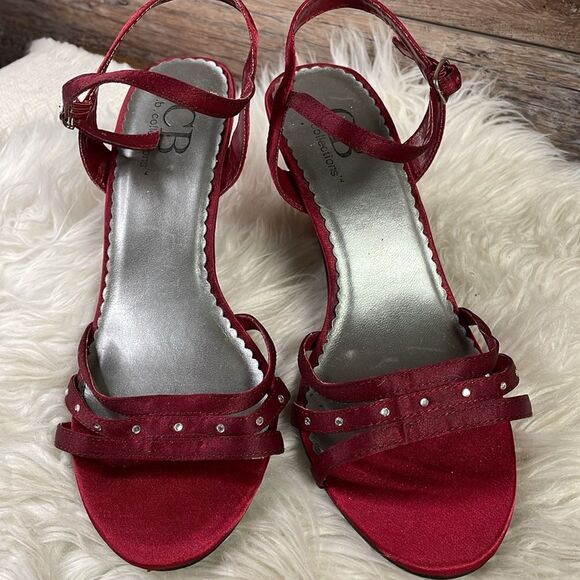 CB Collection Women’s Red Satin Open Toe Ankle Strappy Dress Heels Size 7M Krist - Picture 4 of 11